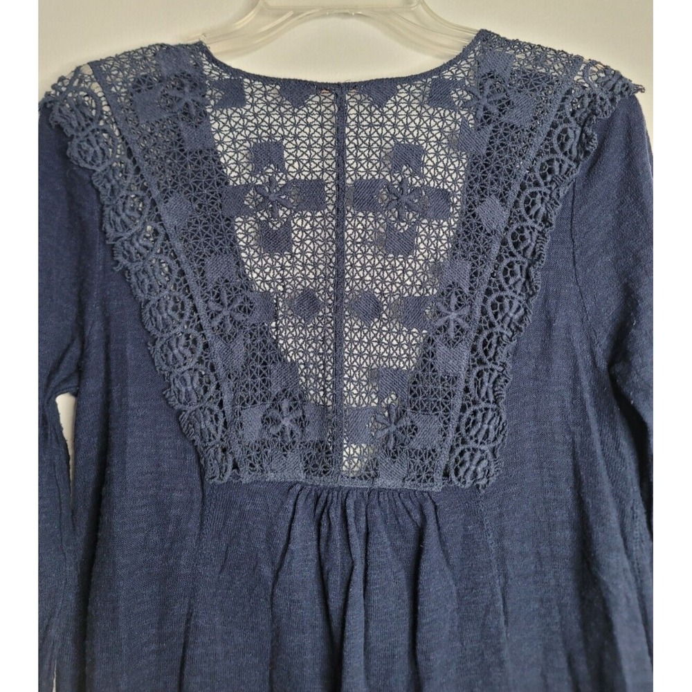 Free People Womens Small Knit Lace Blue Cardigan Linen Blend Boho - Picture 3 of 6